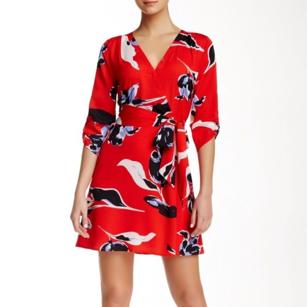 Yumi Kim Size S Girl Next Door Floral Faux Wrap Mini Dress Red Revolve Bold